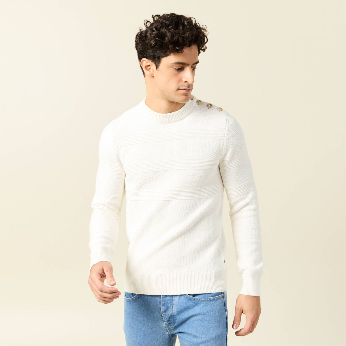Pull manches longues ecru homme