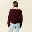 Gilet ajour&eacute; col V manches longues bordeaux femme