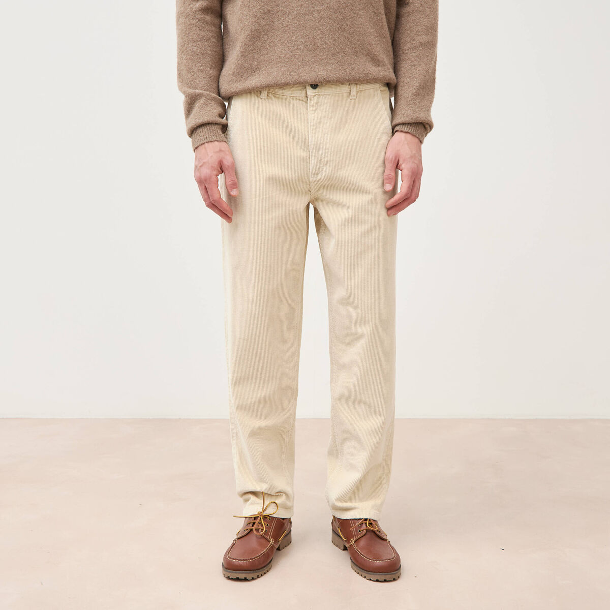 Pantalon droit en velours longueur 32 sable homme