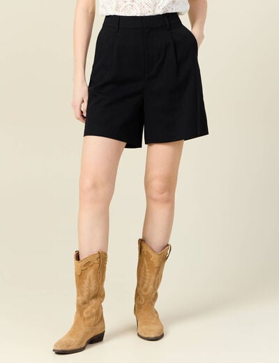 Bermuda droit taille haute noir femme