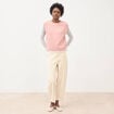 Pantalon taille haute velours resserr&eacute; ivoire femme