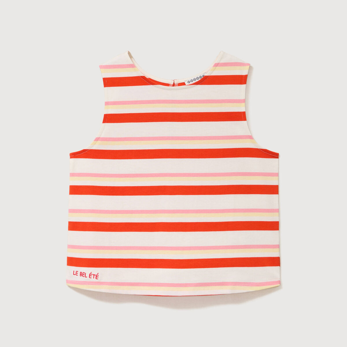 D&eacute;bardeur ray&eacute; col rond en coton rouge femme