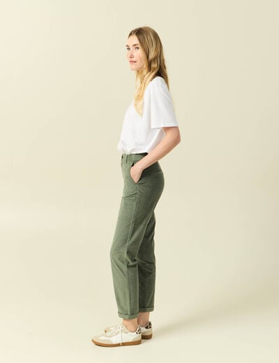 Pantalon large 7/8&egrave;me taille haute vert kaki femme