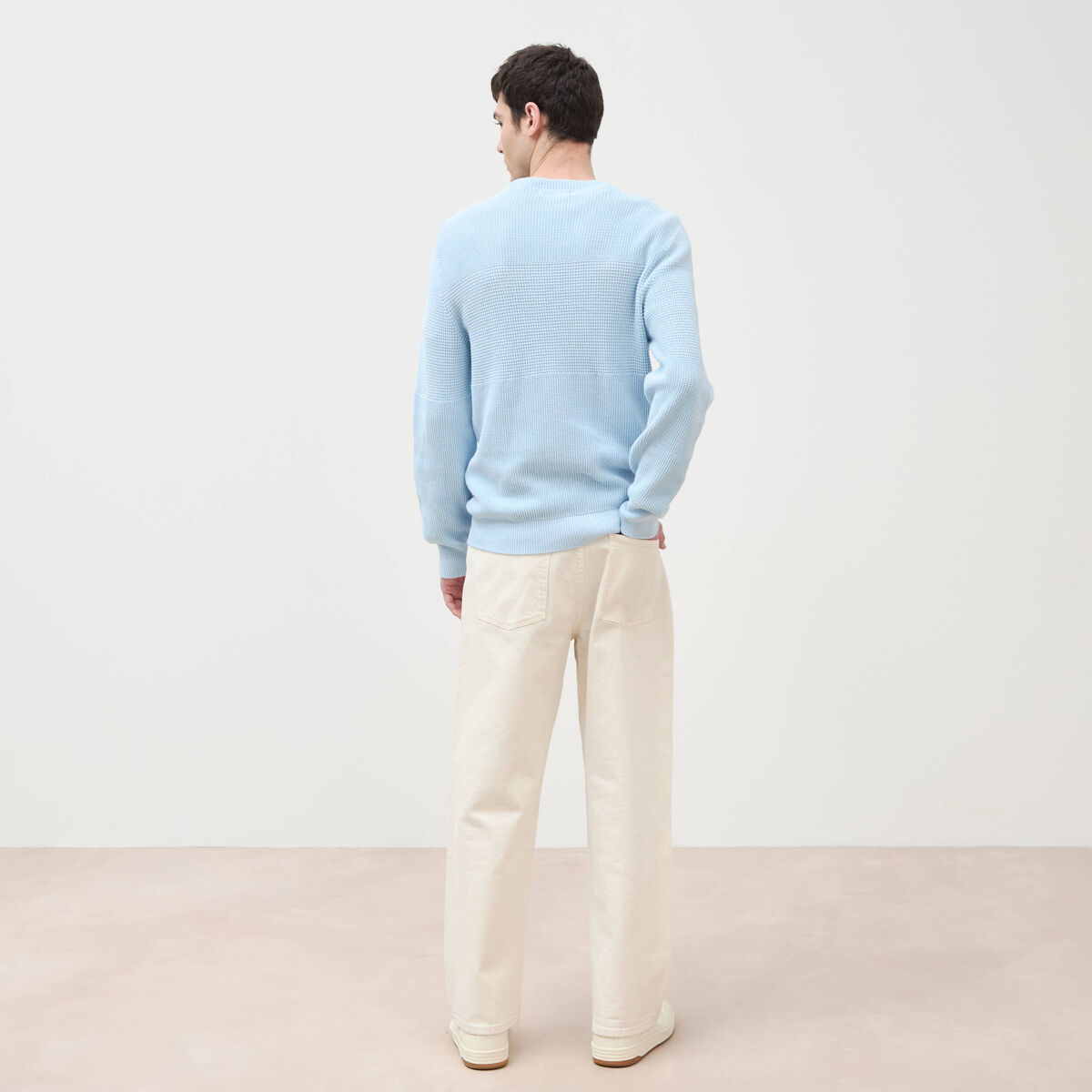 Pull col rond manches longues en coton bleu ciel homme