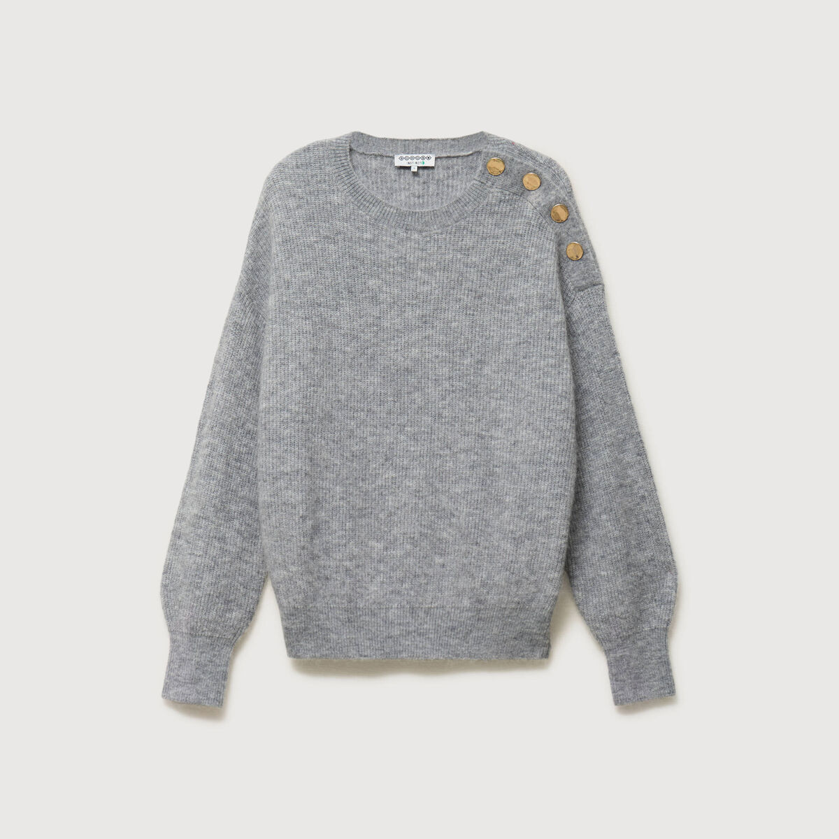 Pull droit col rond manches longues gris femme