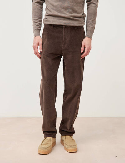 Pantalon droit en velours longueur 32 marron fonc&eacute; homme