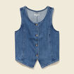Gilet en jeans sans manches col rond denim used femme