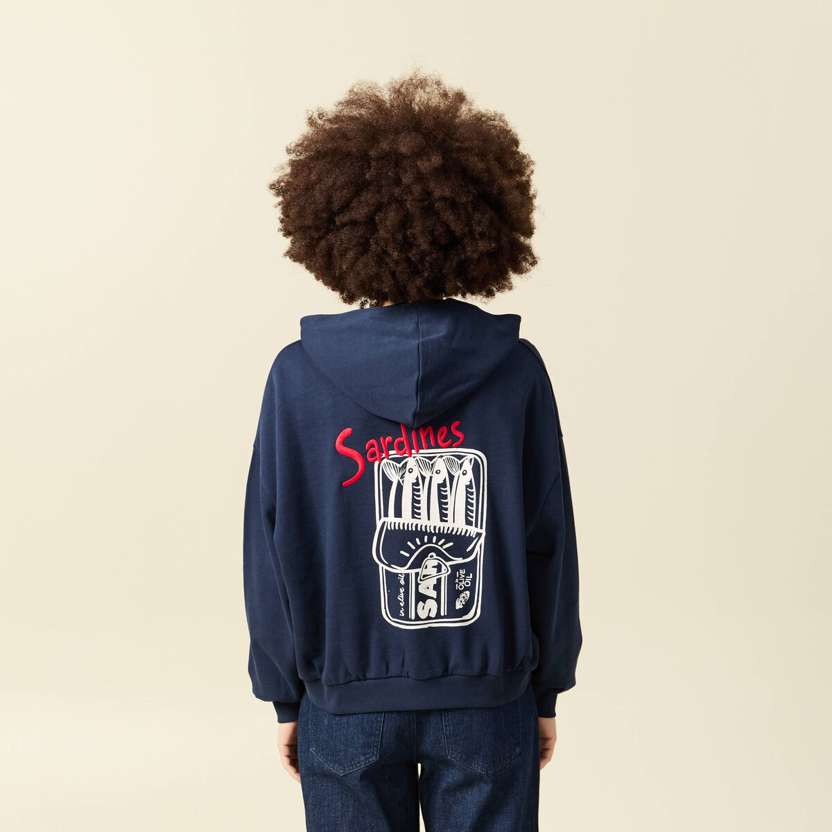 Sweat oversize &agrave; capuche en coton bleu marine femme