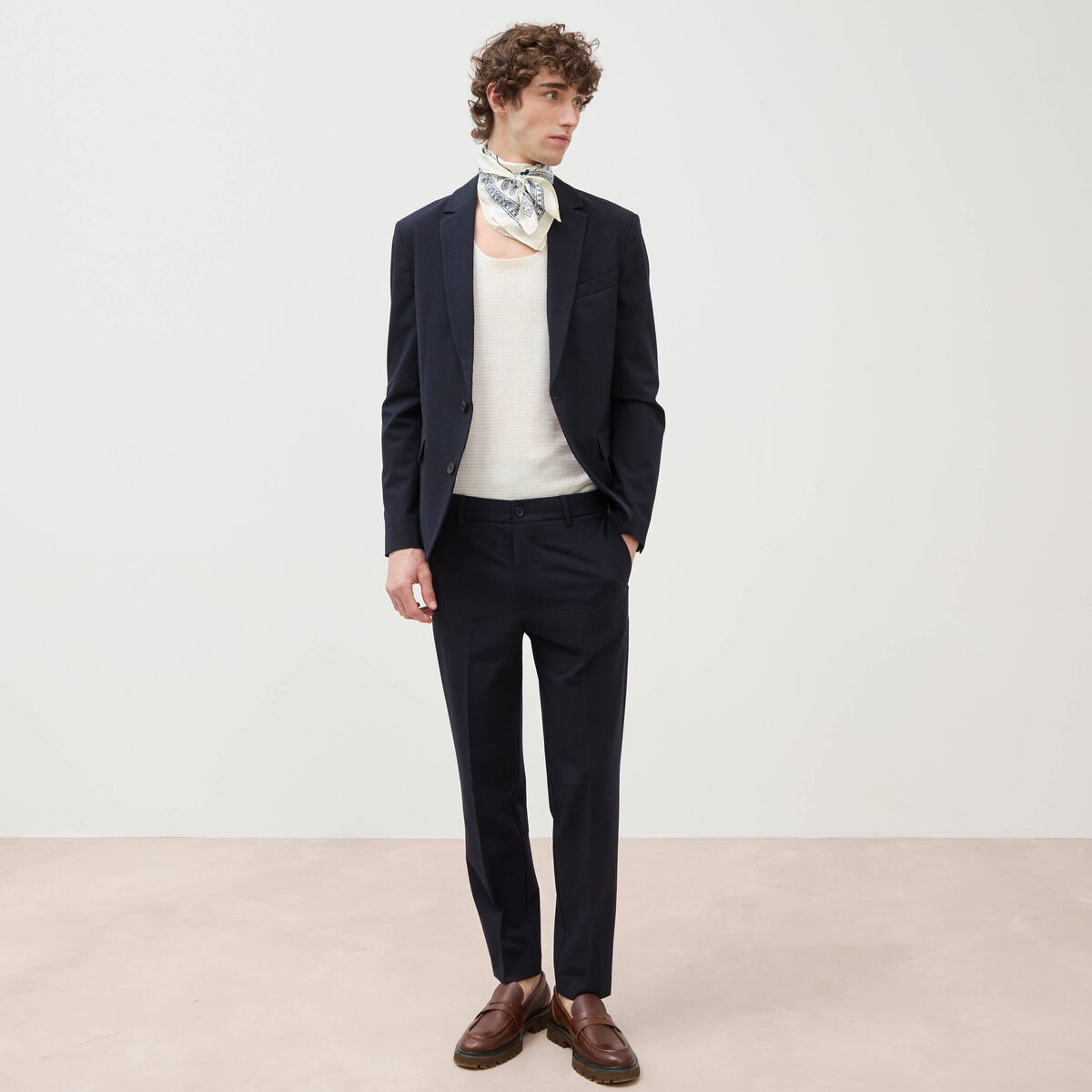 Blazer cintr&eacute; manches longues doubl&eacute; bleu marine homme