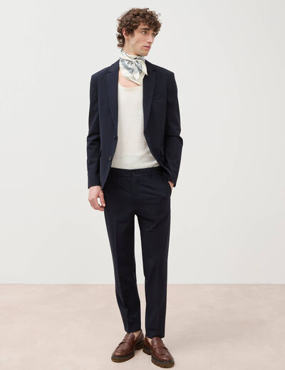Blazer cintr&eacute; manches longues doubl&eacute; bleu marine homme