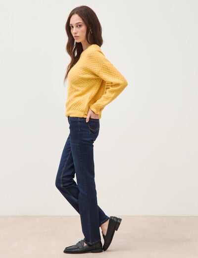 Pull droit col rond manches longues jaune femme