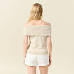 D&eacute;bardeur tricot sans manches creme femme