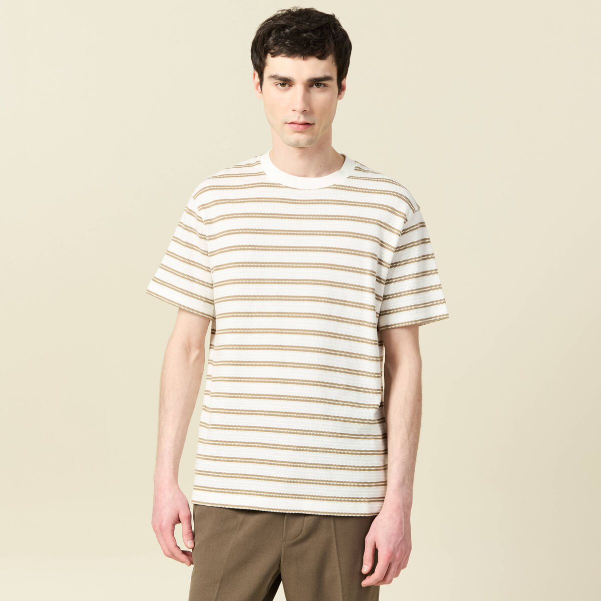 T-shirt ample en coton col rond beige fonce homme