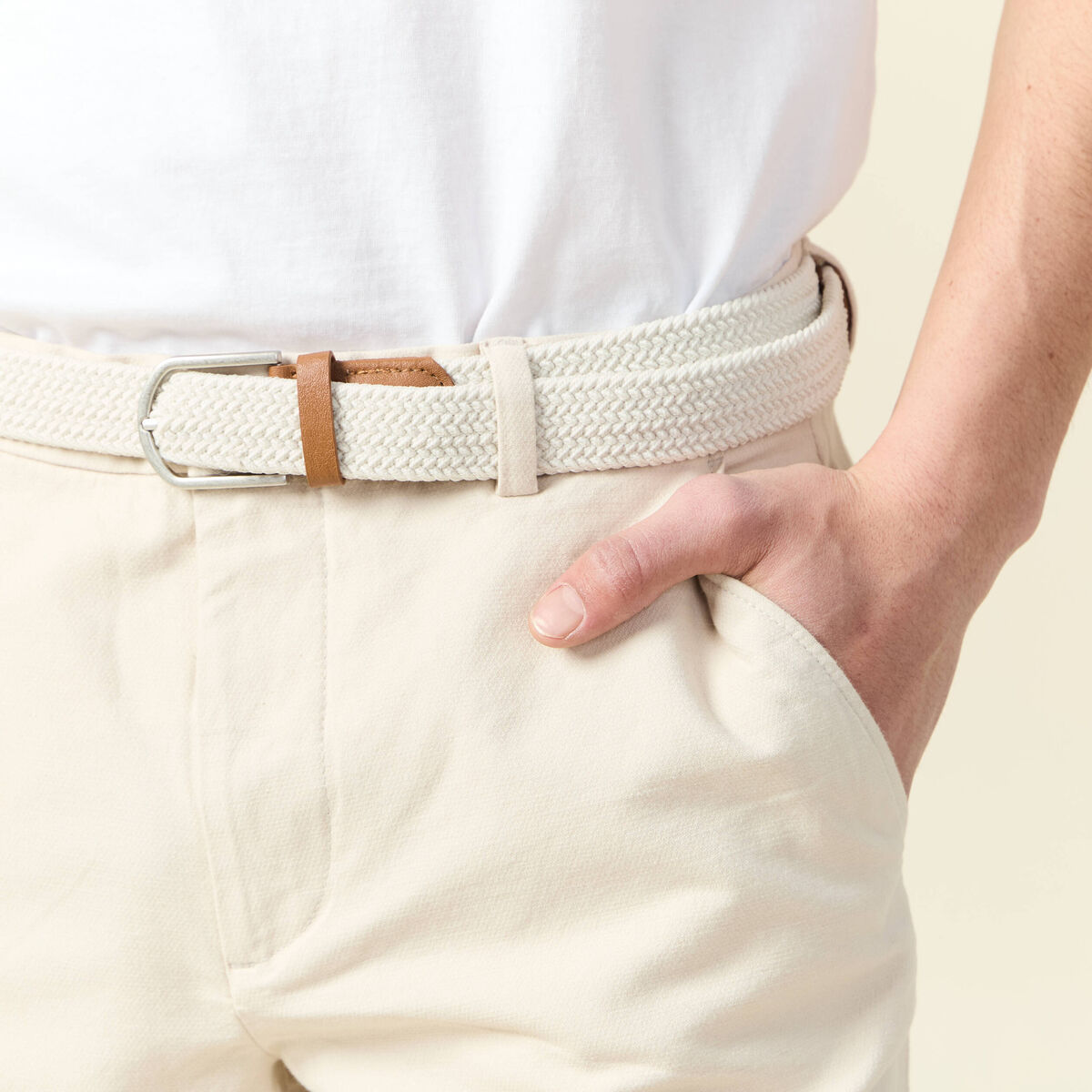 Bermuda droit chino ceinture sable homme
