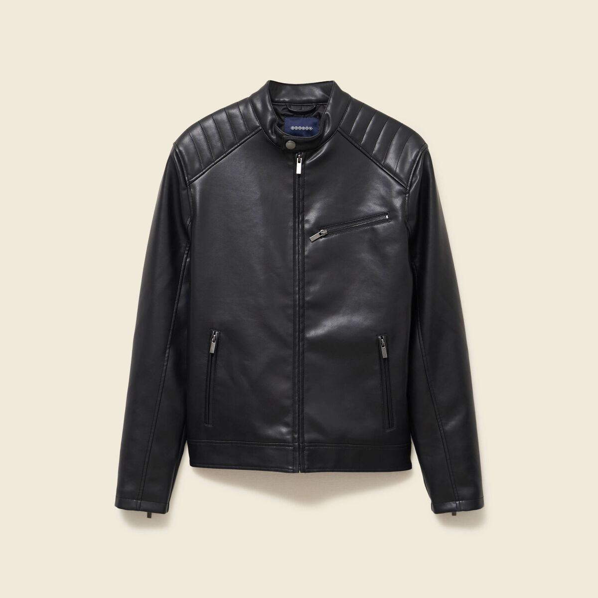 Veste manches longues col biker noir homme