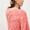 Robe fluide col rond manches coude orange corail femme