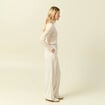 Pantalon large taille haute en velours creme femme