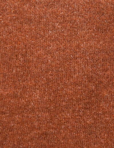 Pull droit col polo manches longues marron cognac femme