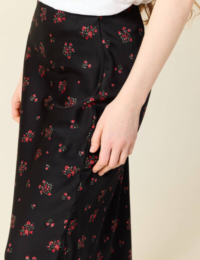 Jupe longue droite satin noir femme