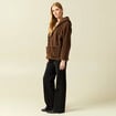 Gilet droit mi-long effet polaire marron fonc&eacute; femme