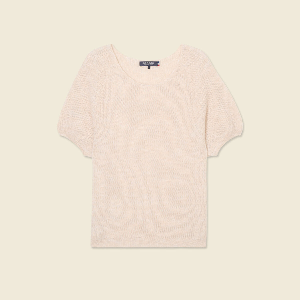 Pull manches courtes creme femme