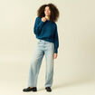Pull col rond manches longues bleu canard femme