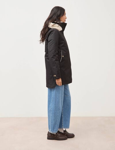 Parka droite &agrave; capuche noir femme