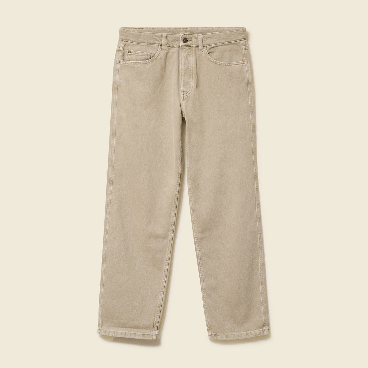 Jeans large longueur 32 en coton denim beige homme