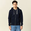 Sweat &agrave; capuche manches longues bleu marine homme