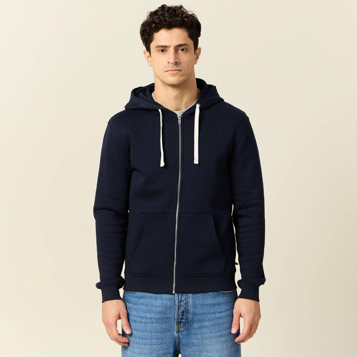 Sweat &agrave; capuche manches longues bleu marine homme