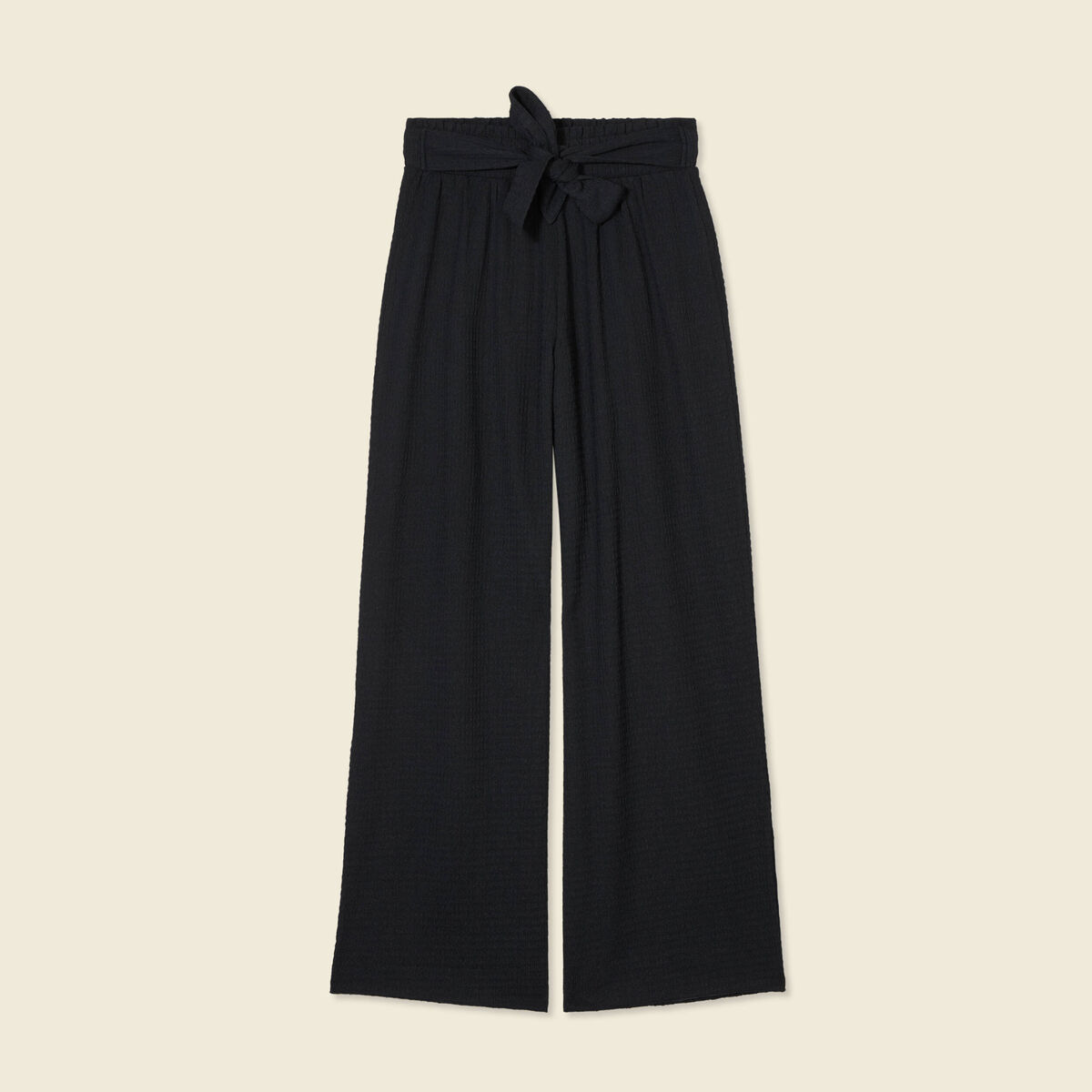 Pantalon large fluide noeud noir femme