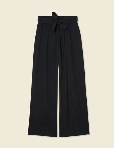 Pantalon large fluide noeud noir femme