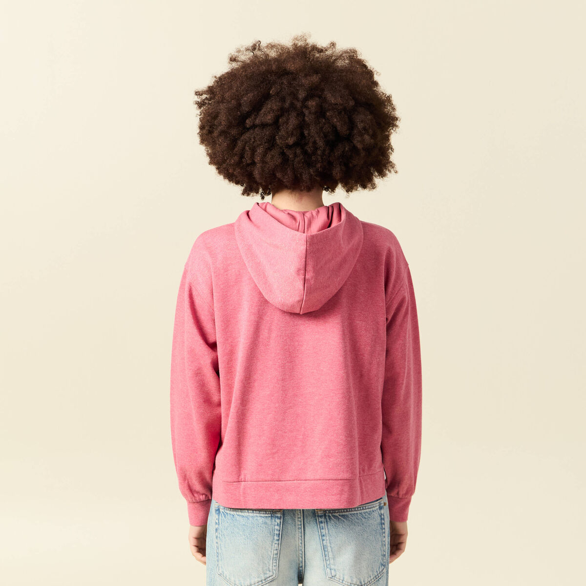 Sweat &agrave; capuche manches longues brillant mauve femme