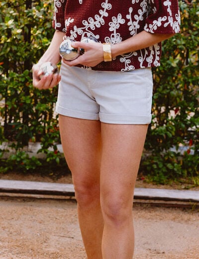 Short mom taille haute denim blanc femme