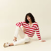 Pull manches longues col polo ecru femme