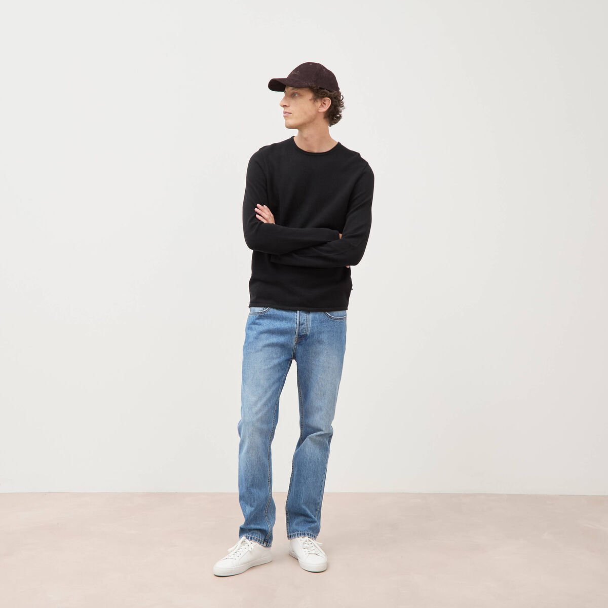 Pull col rond manches longues noir homme