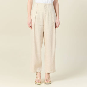 Pantalon large taille haute sable femme