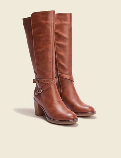 Bottes à talons avec brides marron femme