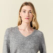 Pull manches longues col en V gris clair femme