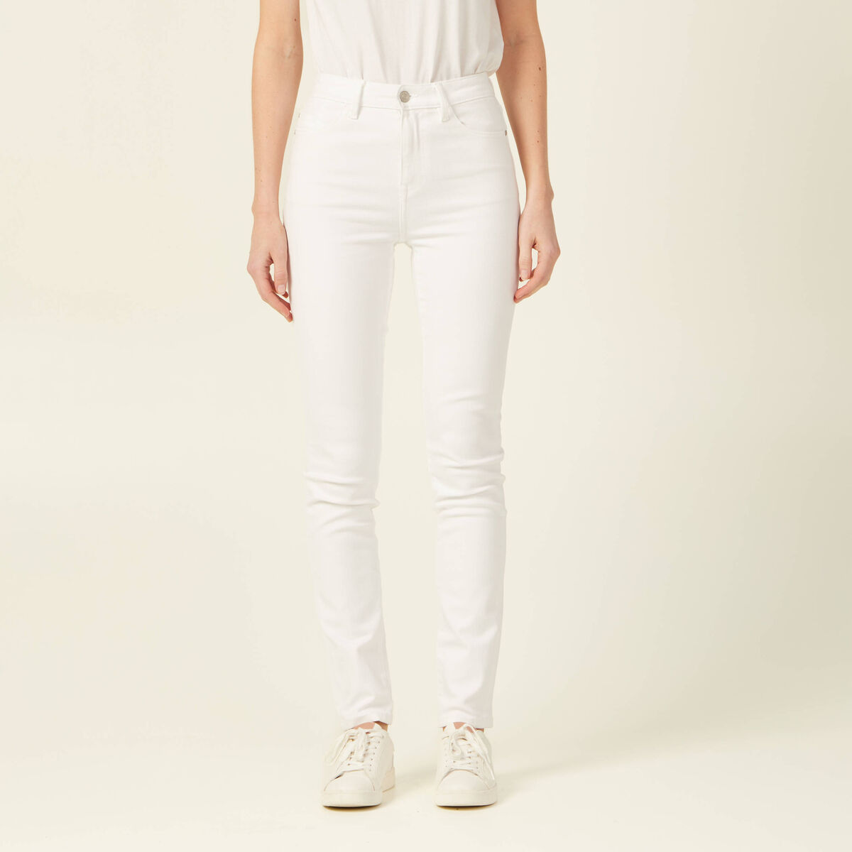 Jeans slim taille haute denim blanc femme