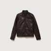 Blouson cintr&eacute; similicuir col montant marron fonc&eacute; homme