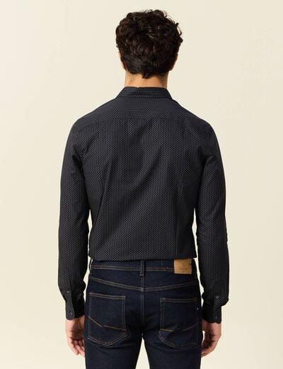 Chemise cintr&eacute;e en coton manches longues noir homme