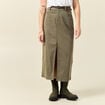Jupe midi crayon ceinturée vert kaki femme