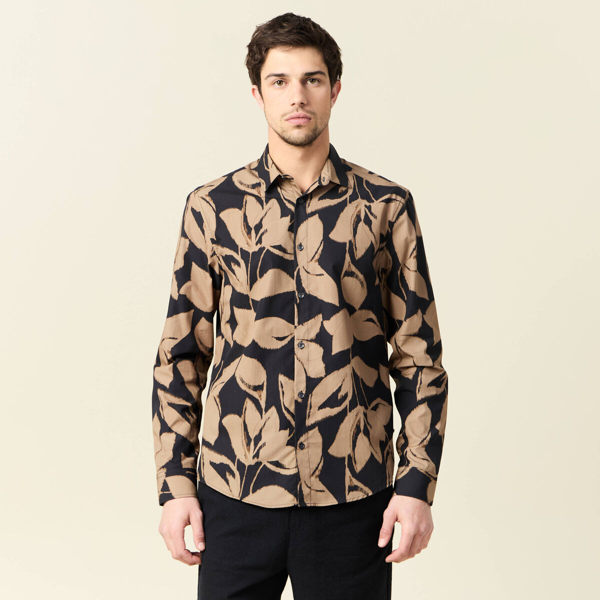 Chemise manches longues marron homme