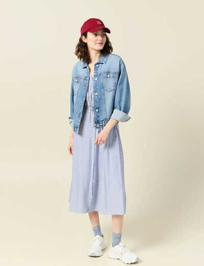 Robe longue évasée ceinturée ecru femme