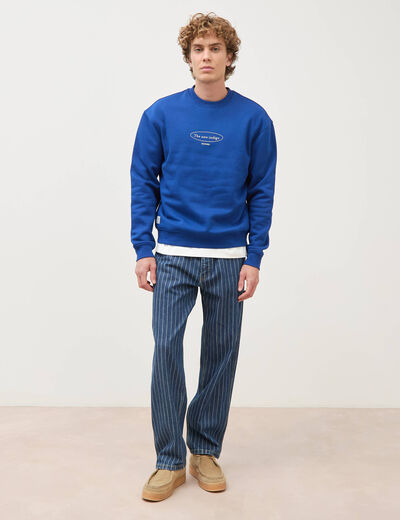 Sweat droit col rond manches longues bleu electrique homme