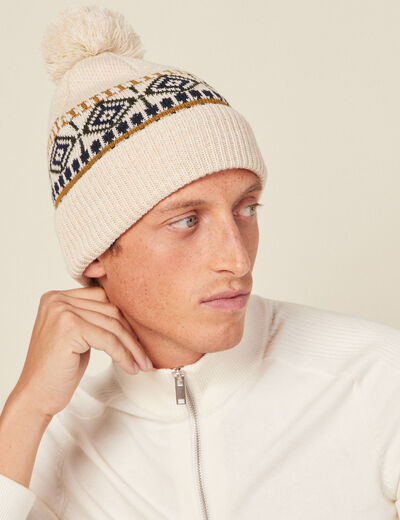 Bonnet à pompon ecru homme
