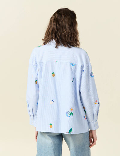 Chemise manches longues bleu femme