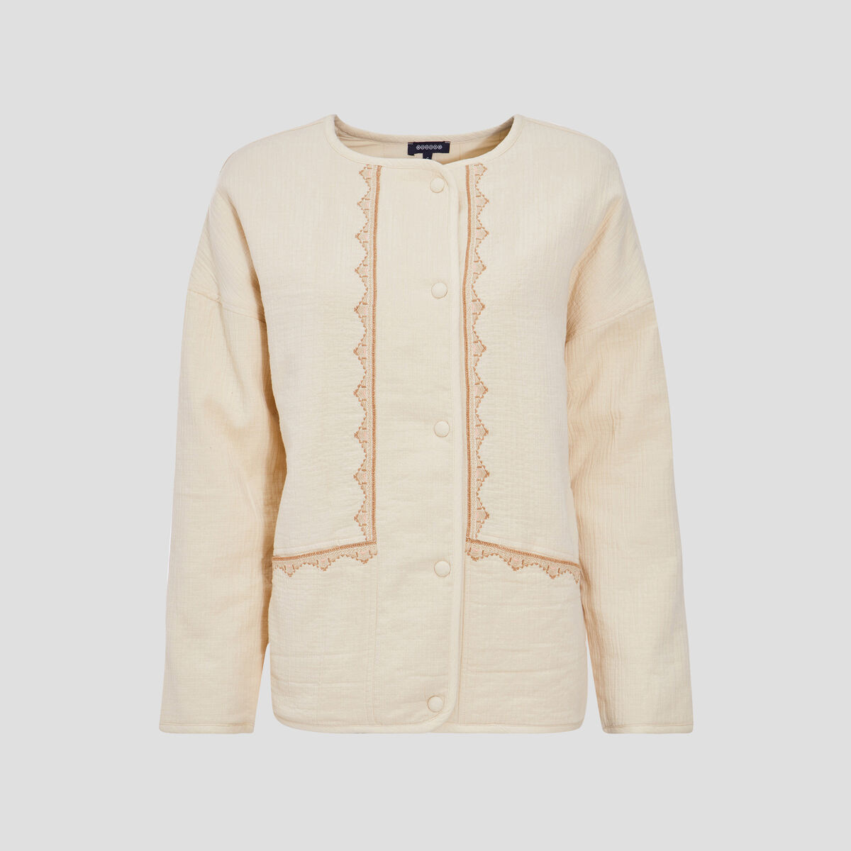 Veste droite boutonn&eacute;e creme femme