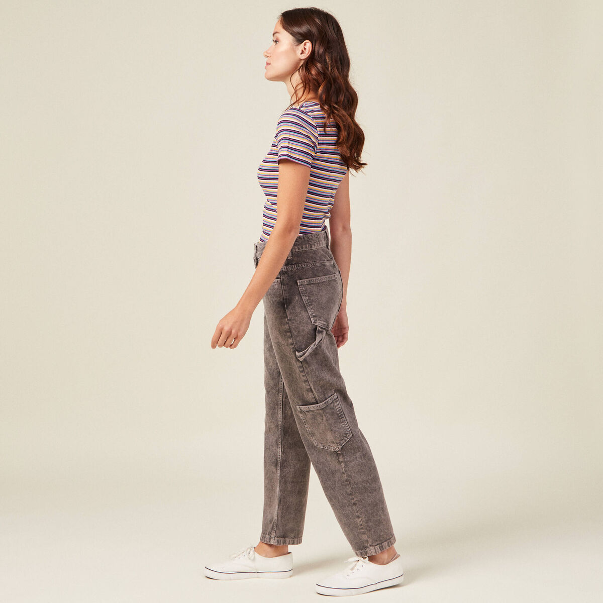 Jeans cargo taille haute noir femme